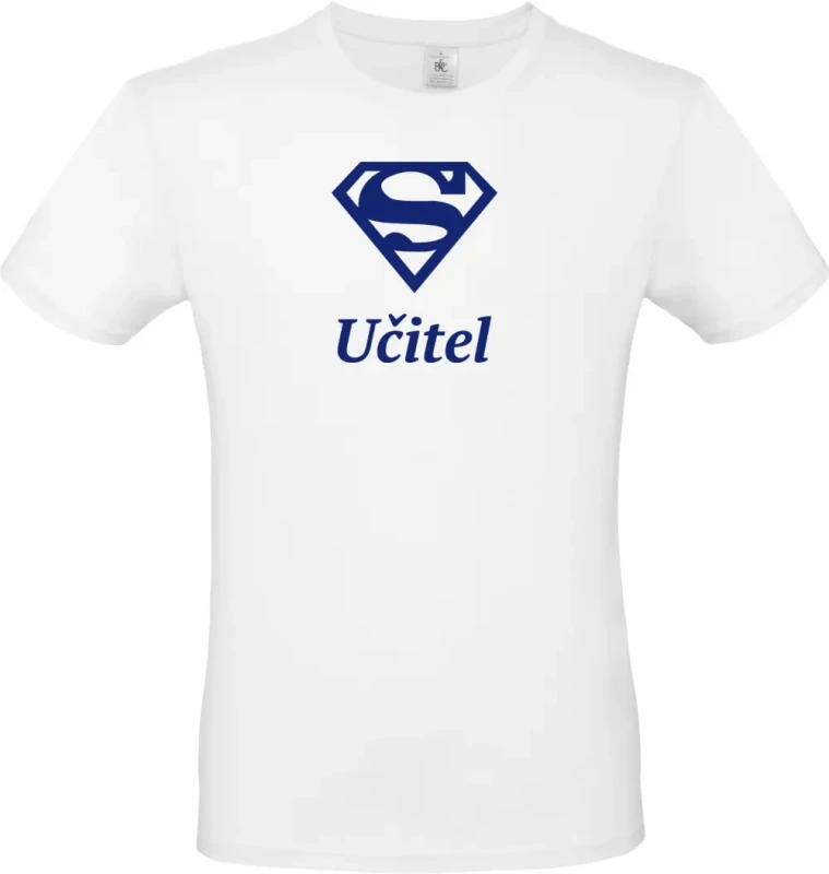 pánské bílé tričko Super Učitel s modrým textem