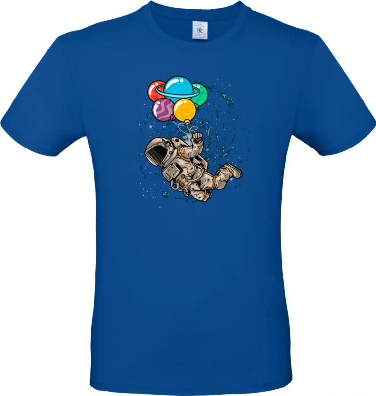 pánské královská modrá tričko Kosmický Snílek - Astronaut s Planetovými Balóny