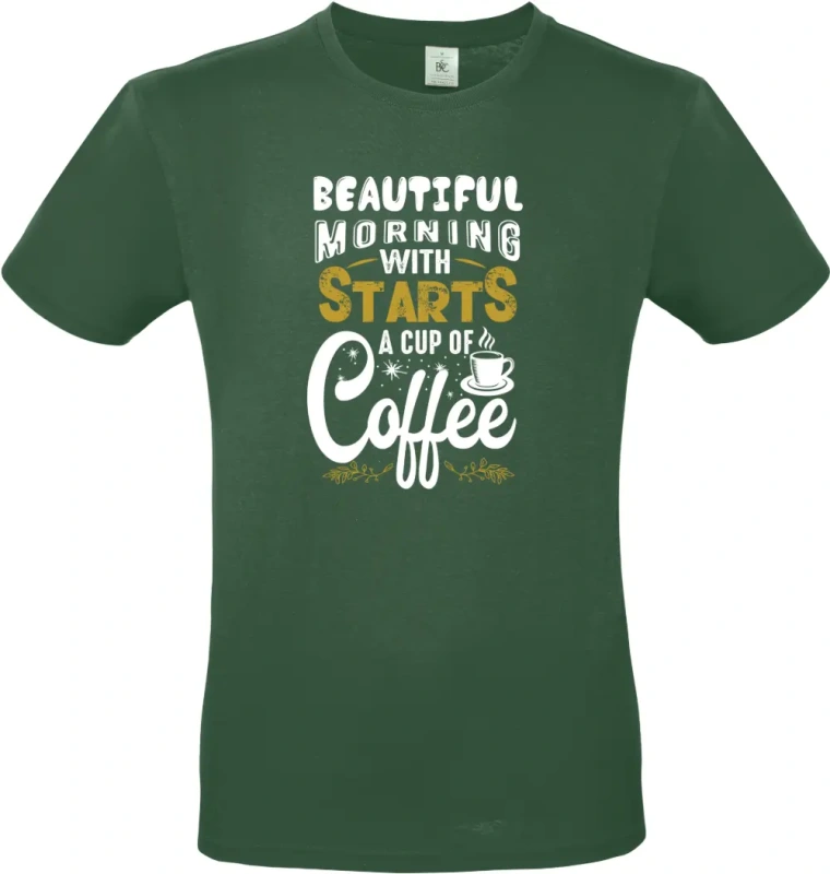 pánské lahvově zelené tričko Starts coffee