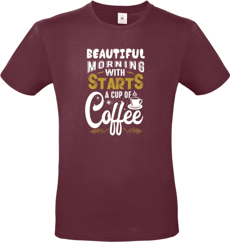 pánské vínové tričko Starts coffee