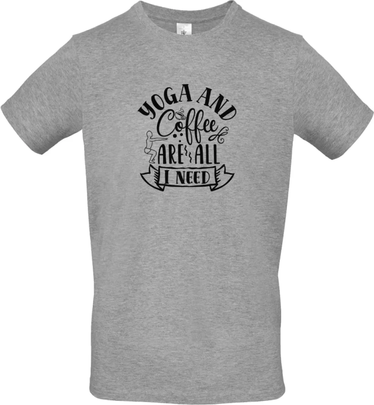 pánské sportovní šedé tričko Yoga and Coffee Are All I Need