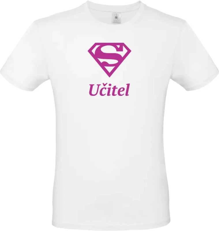 pánské bílé tričko Super Učitel s fialovým textem