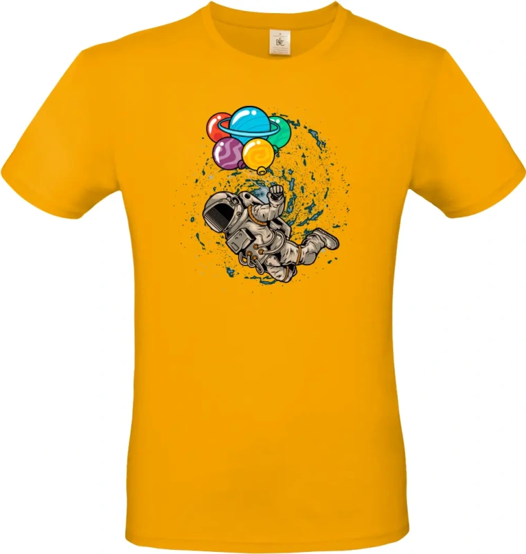 pánské meruňkové tričko Kosmický Snílek - Astronaut s Planetovými Balóny