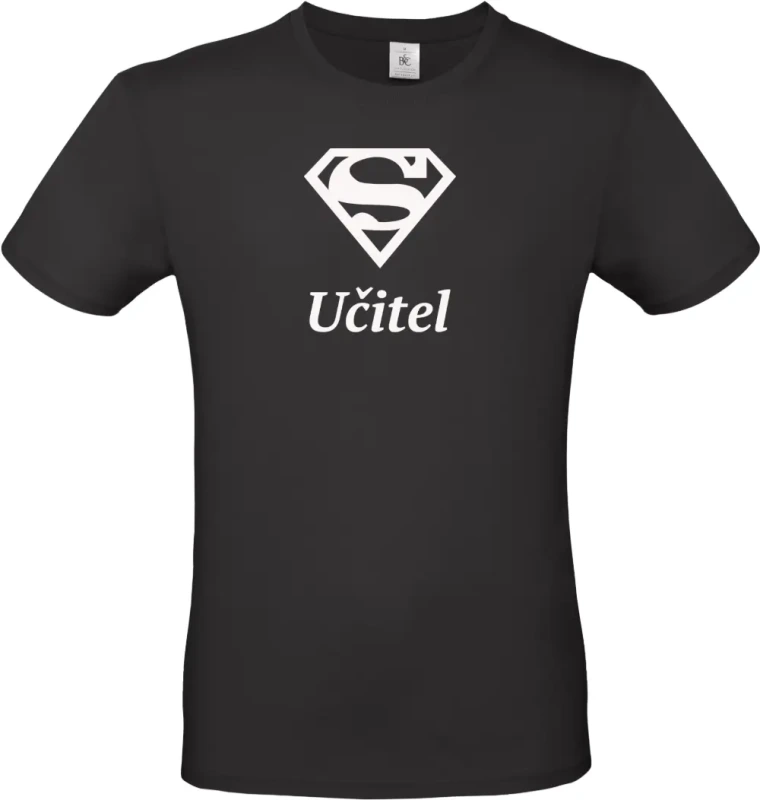 pánské černé tričko Super Učitel s bílým textem