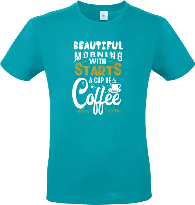 pánské tyrkysové tričko Starts coffee