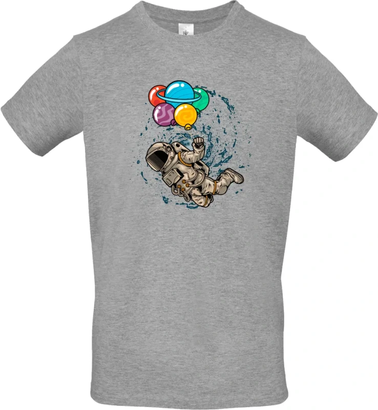 pánské světle šedá tričko Kosmický Snílek - Astronaut s Planetovými Balóny