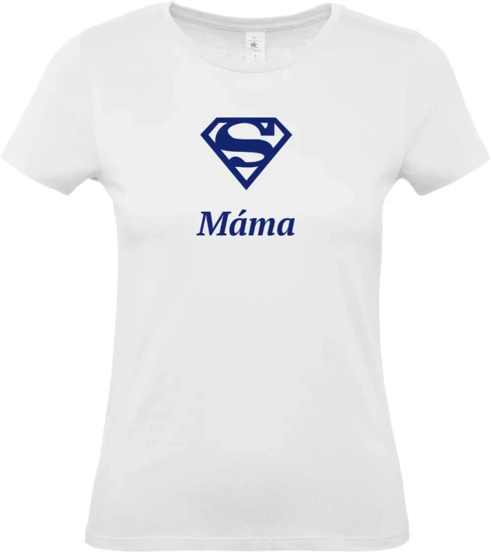 dámské bílé tričko Super Máma s modrým textem