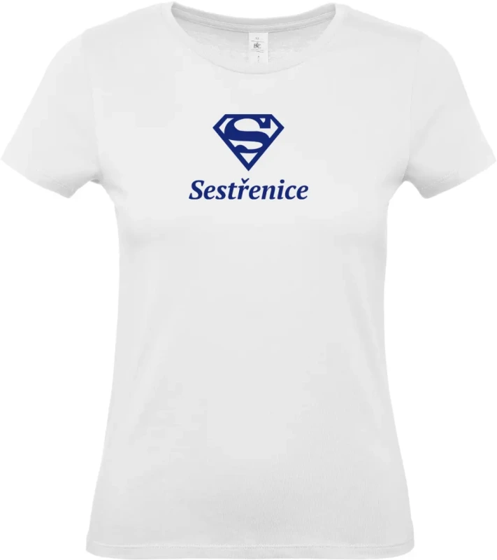 dámské bílé tričko Super Sestřenice s modrým textem