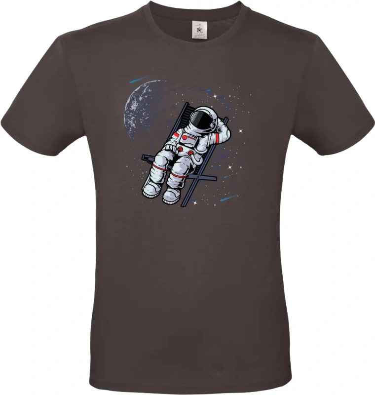pánské hnedé tričko Vesmírný relax - Astronaut na lehátku