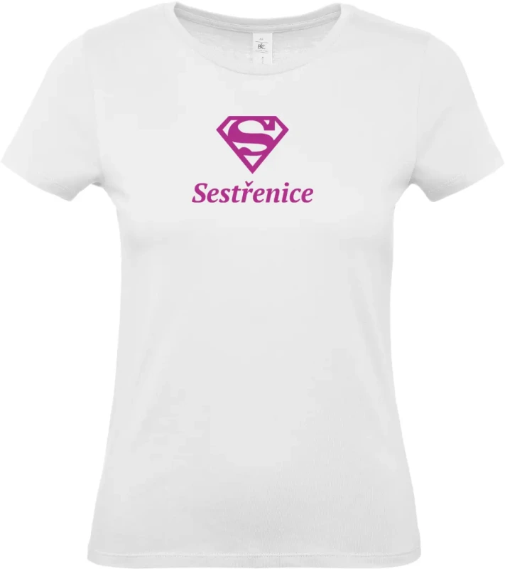 dámské bílé tričko Super Sestřenice s fialovým textem