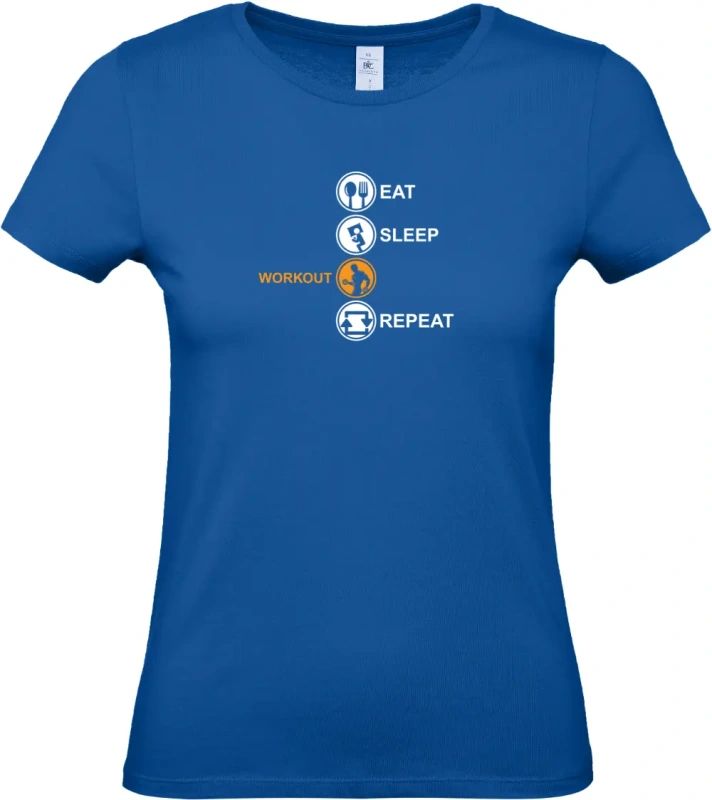 dámské kralovské modré tričko  Eat Sleep Workout Repeat-2