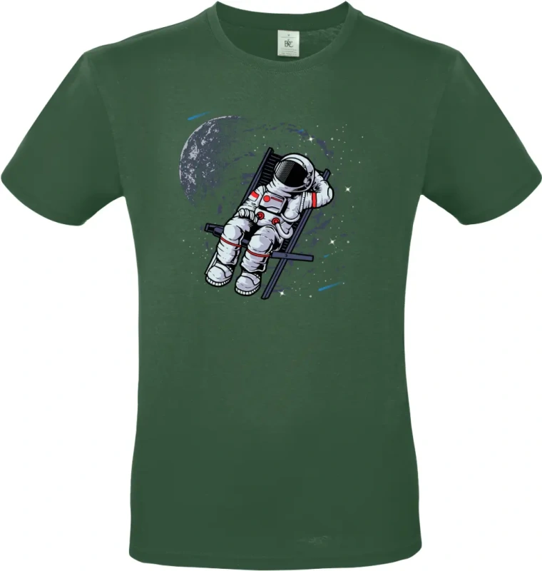 pánské láhvově zelené tričko Vesmírný relax - Astronaut na lehátku