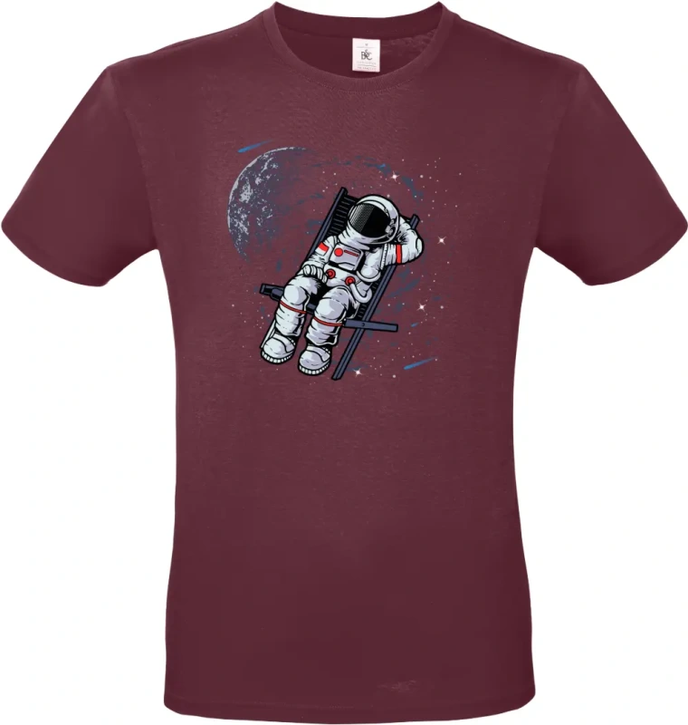 pánské vínové tričko Vesmírný relax - Astronaut na lehátku