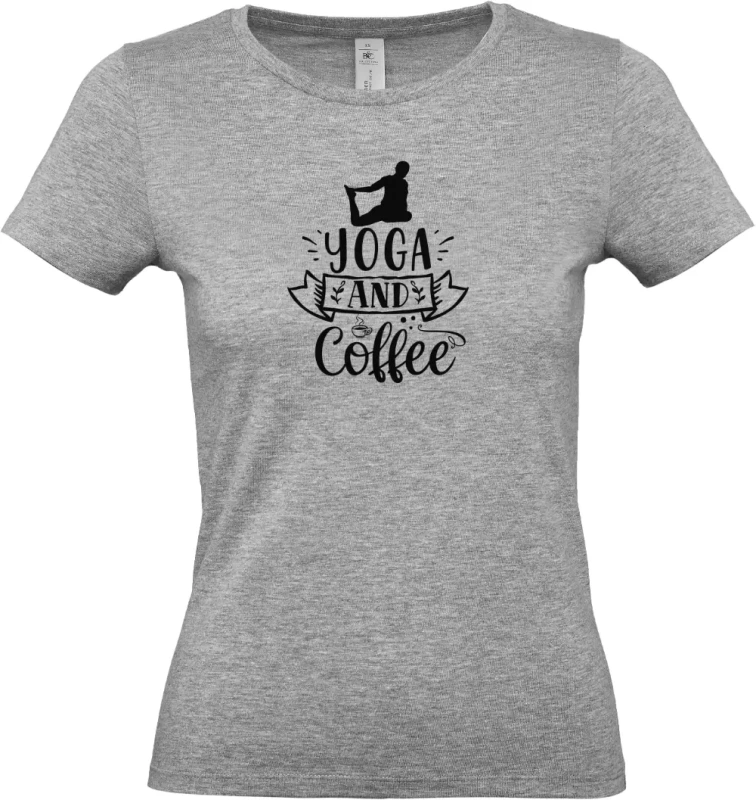 dámské sportovní šedé tričko Yoga and Coffee