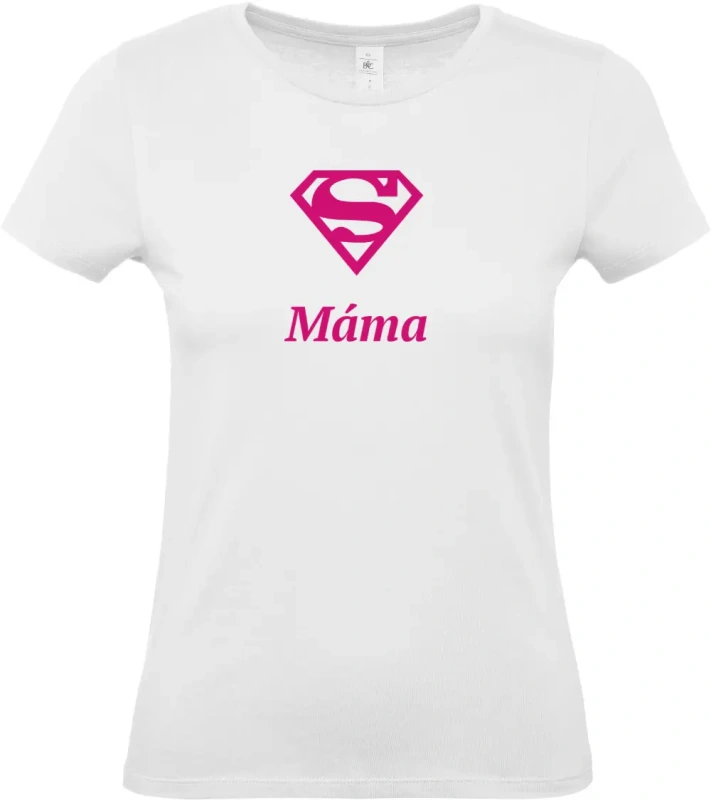 dámské bílé tričko Super Máma s růžovým textem