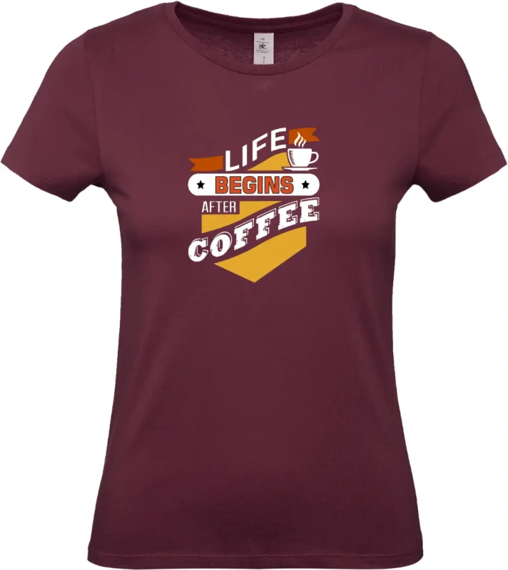 dámské vínové tričko Begin coffee