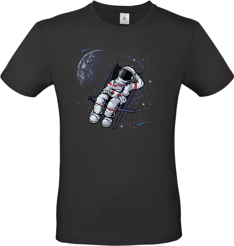 pánské černé tričko Vesmírný relax - Astronaut na lehátku