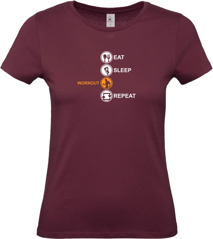 dámské vínové tričko  Eat Sleep Workout Repeat-2