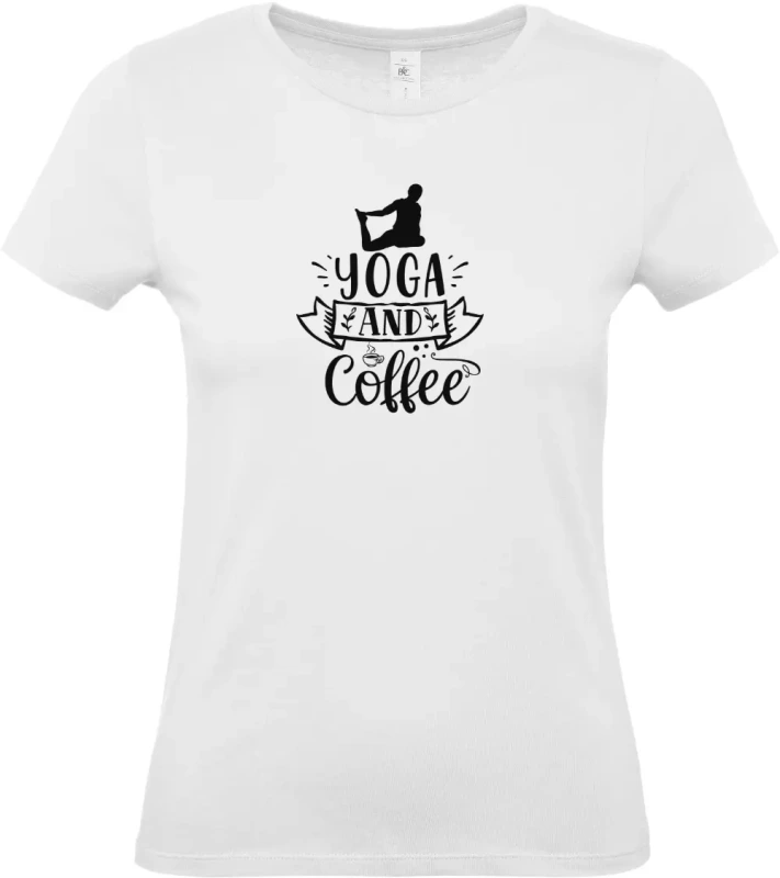 dámské bílé tričko Yoga and Coffee