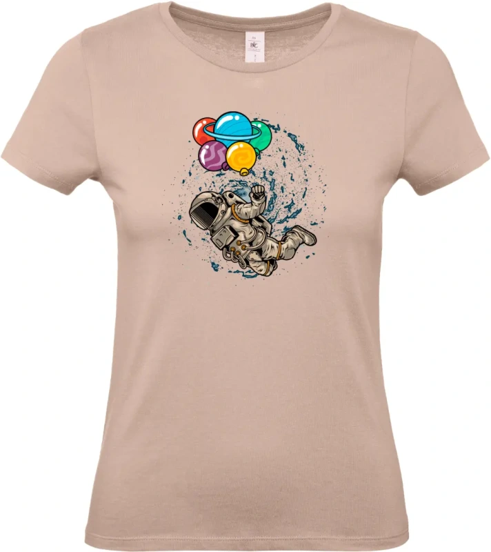 dámské světle ružové tričko Kosmický Snílek - Astronaut s Planetovými Balóny