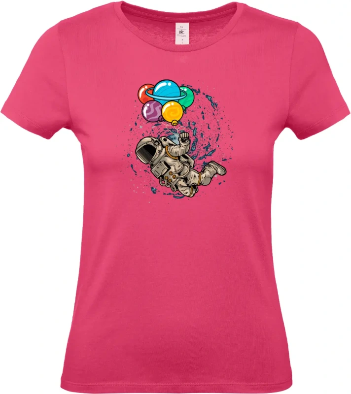 dámské ružové tričko Kosmický Snílek - Astronaut s Planetovými Balóny