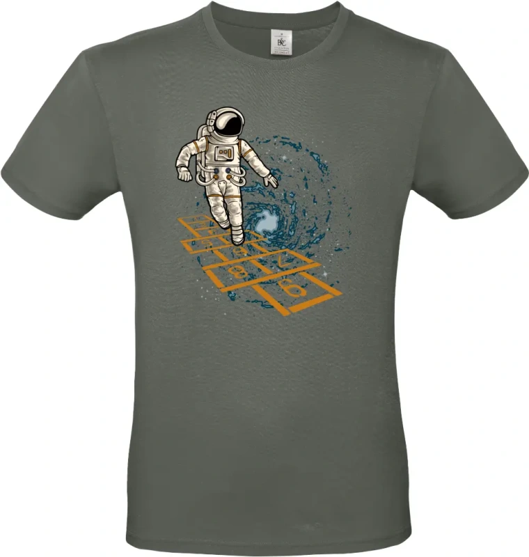 pánské khaki tričko Vesmírná Školka - Astronaut Hraje v Galaxii