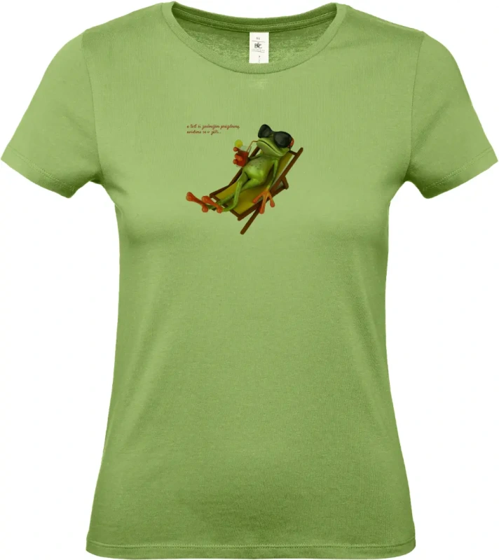 dámské pistáciové tričko Žába na prázdninách s textem