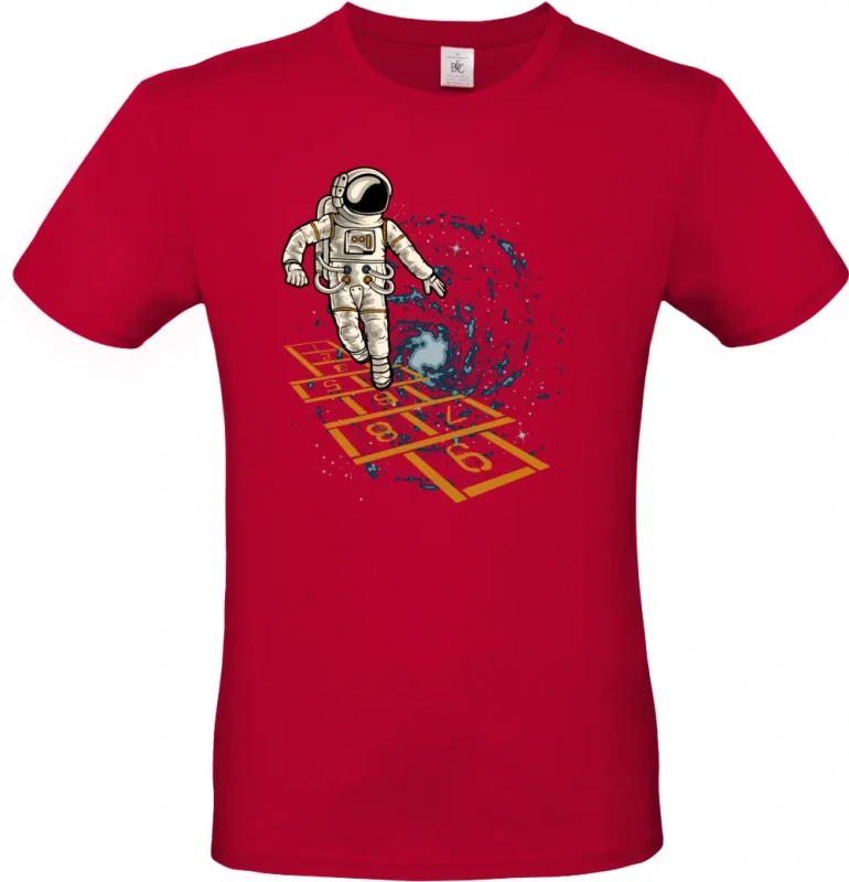 pánské tmavě červené tričko Vesmírná Školka - Astronaut Hraje v Galaxii