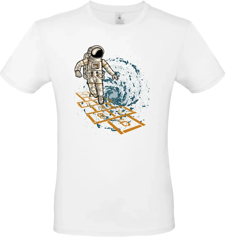 pánské bílé tričko Vesmírná Školka - Astronaut Hraje v Galaxii