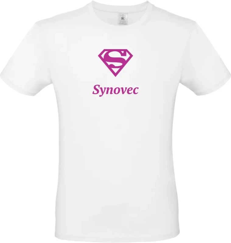 pánské bílé tričko Super Synovec s fialovým textem