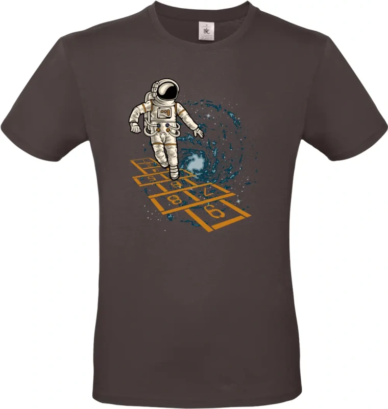 pánské hnedé tričko Vesmírná Školka - Astronaut Hraje v Galaxii