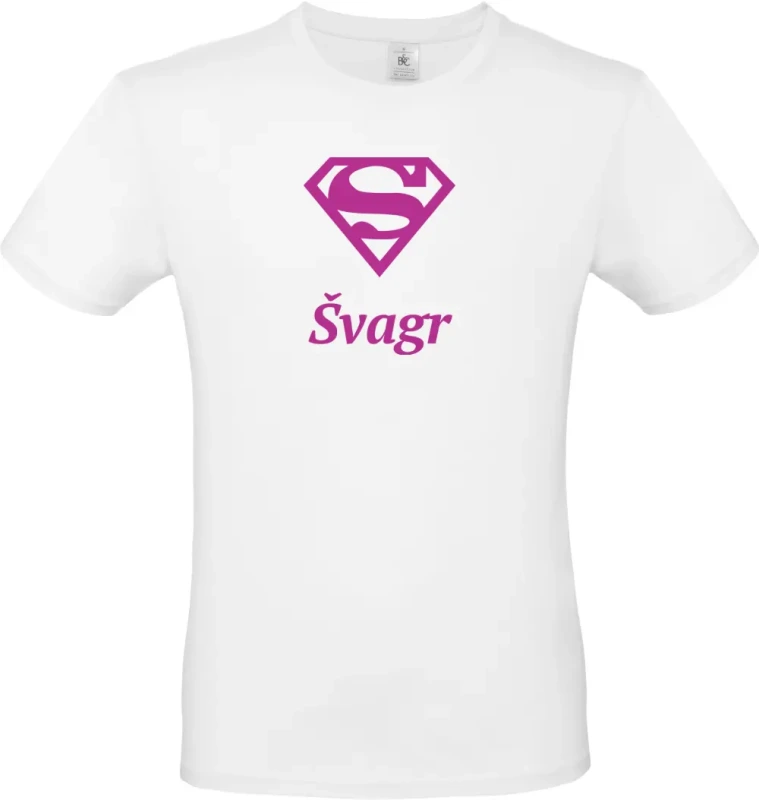 pánské bílé tričko Super Švagr s fialovým textem
