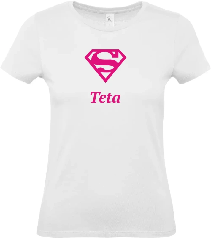 dámské bílé tričko Super Teta s růžovým textem