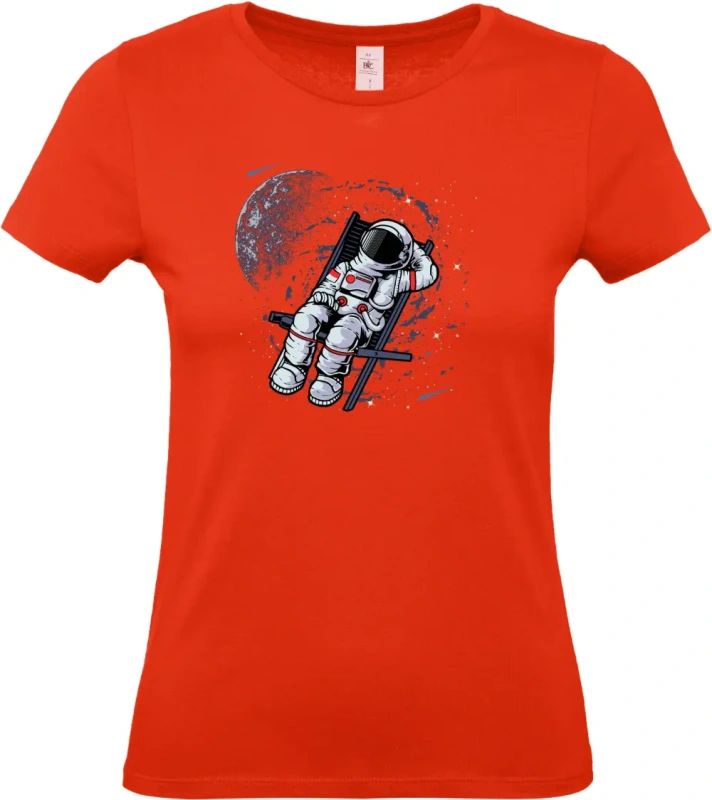 dámské ohnivě červené tričko Vesmírný relax - Astronaut na lehátku