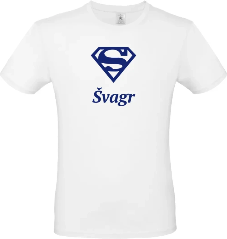 pánské bílé tričko Super Švagr s modrým textem