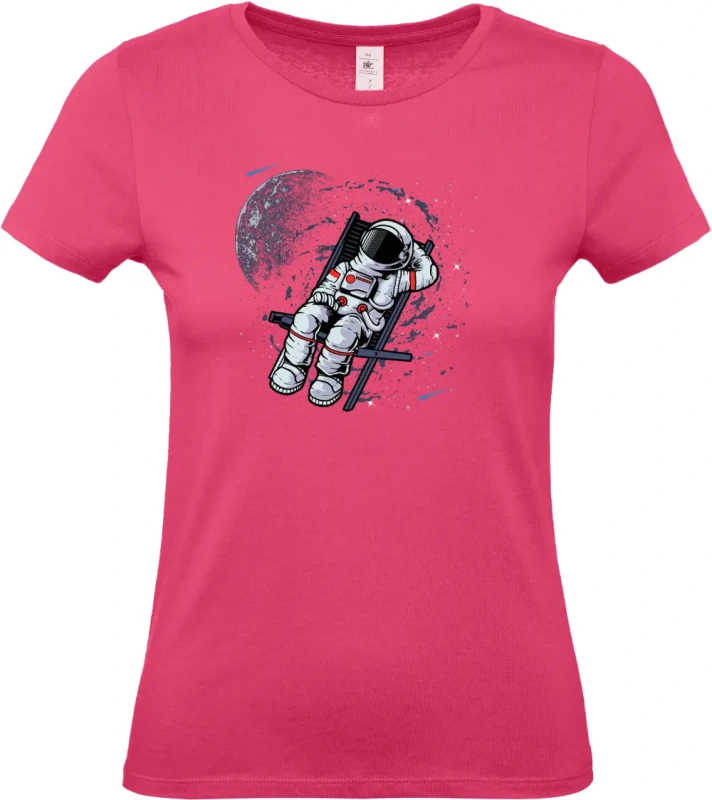 dámské ružové tričko Vesmírný relax - Astronaut na lehátku