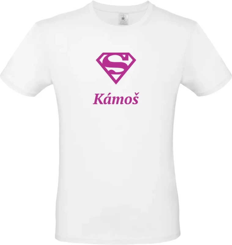 pánské bílé tričko Super Kámoš s fialovým textem