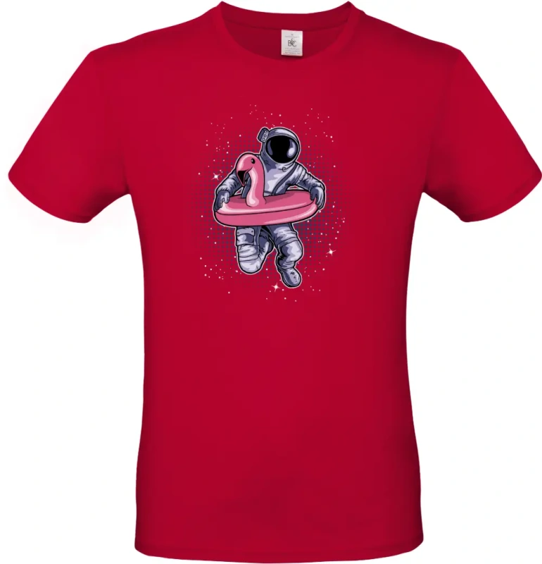 pánské tmavě červené tričko Vesmírná dovolená - Astronaut s plameňákem