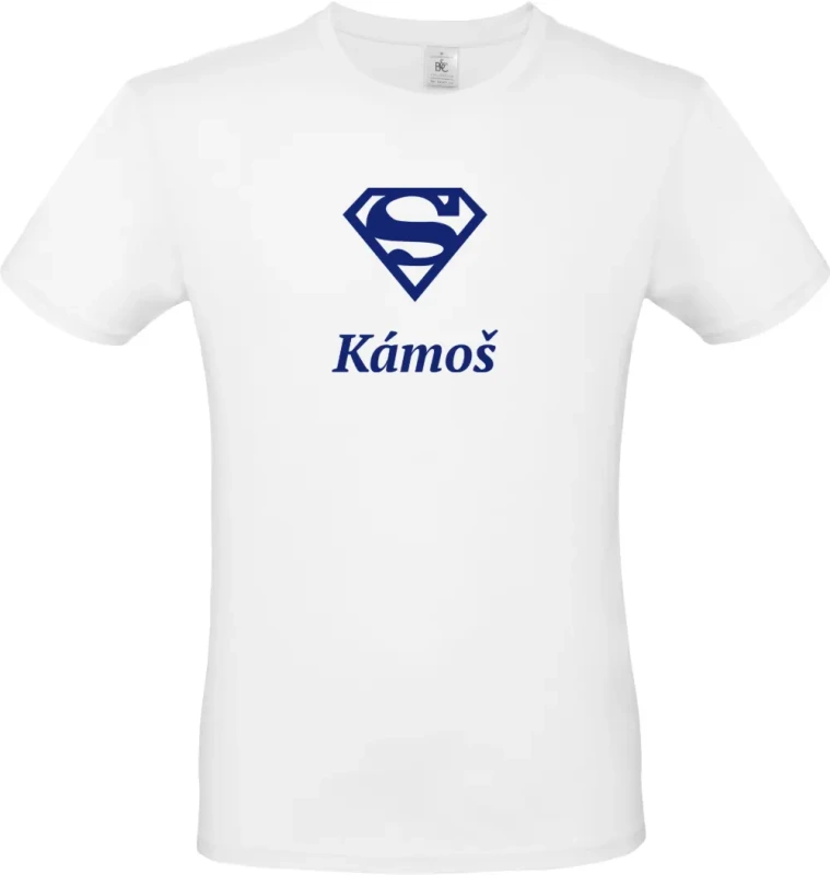 pánské bílé tričko Super Kámoš s modrým textem