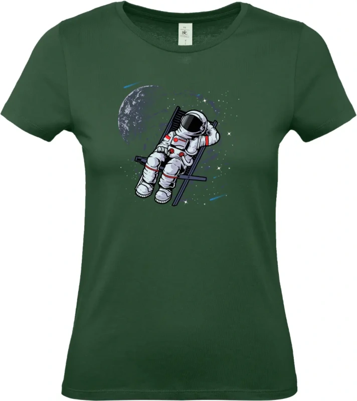 dámské láhvově zelené tričko Vesmírná Školka - Astronaut Hraje v Galaxii