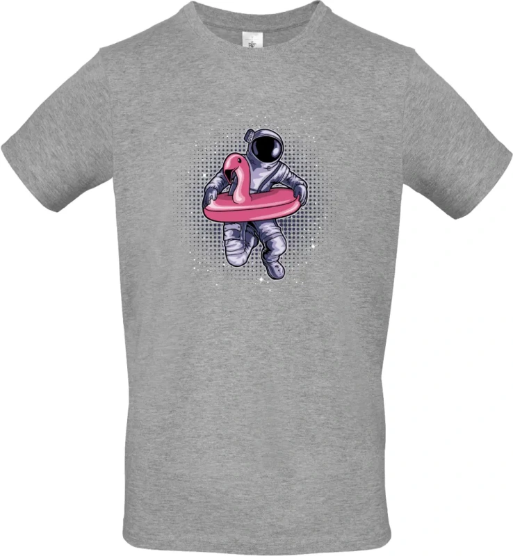 pánské světle šedá tričko Vesmírná dovolená - Astronaut s plameňákem