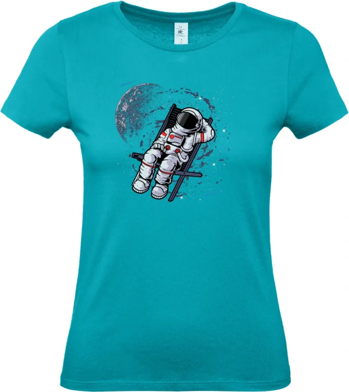 dámské tyrkysové tričko Vesmírná Školka - Astronaut Hraje v Galaxii