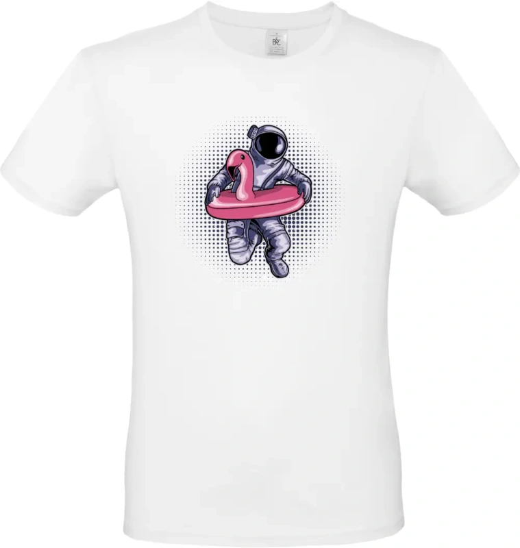 pánské bílé tričko Vesmírná dovolená - Astronaut s plameňákem