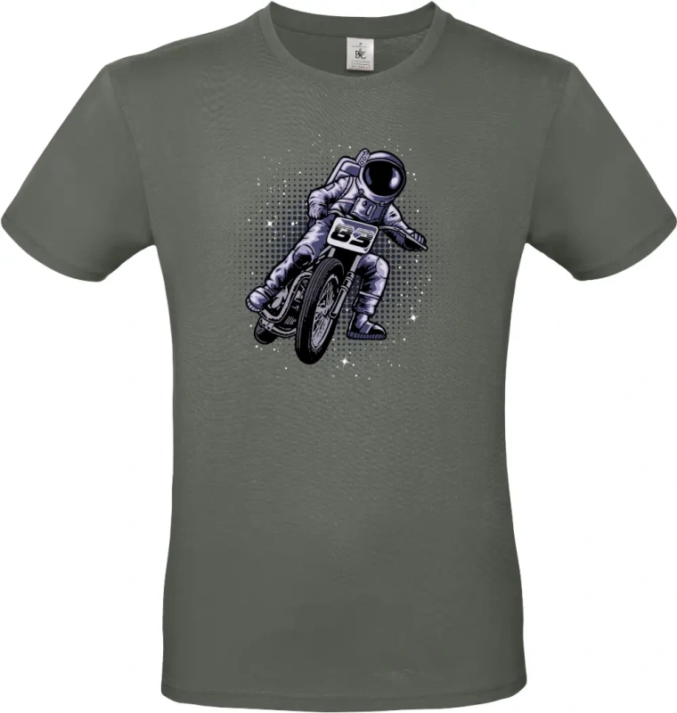 pánské khaki tričko Vesmírný Závodník - Astronaut na Motorce