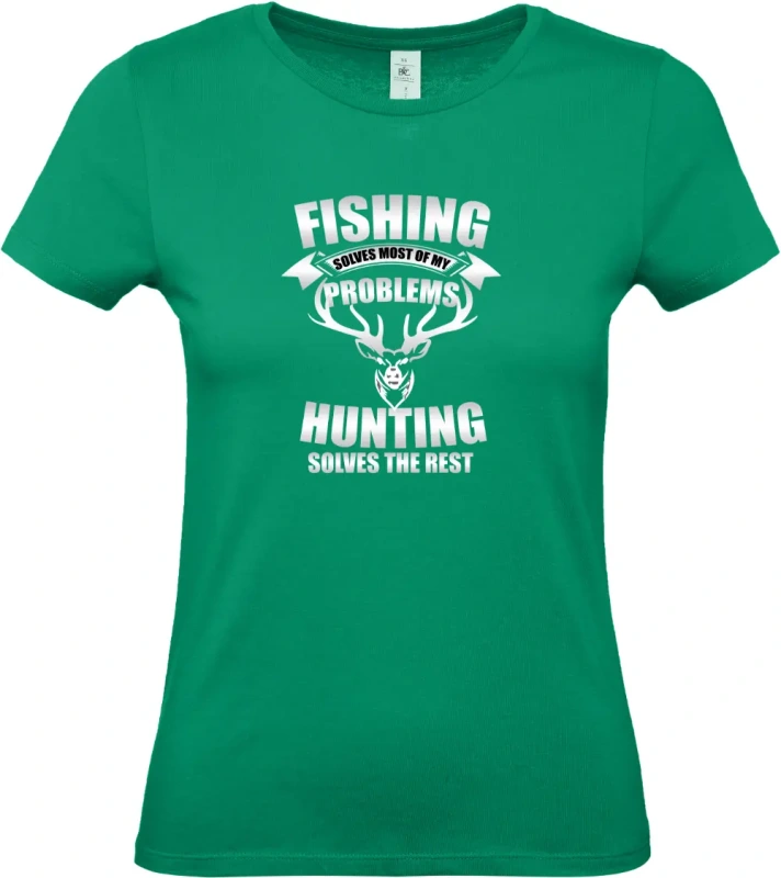 dámské kelly zelené tričko Fishing and Hunting Solve Everything