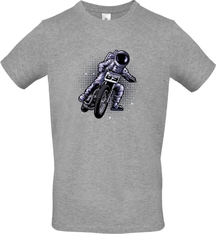 pánské světle šedá tričko Vesmírný Závodník - Astronaut na Motorce