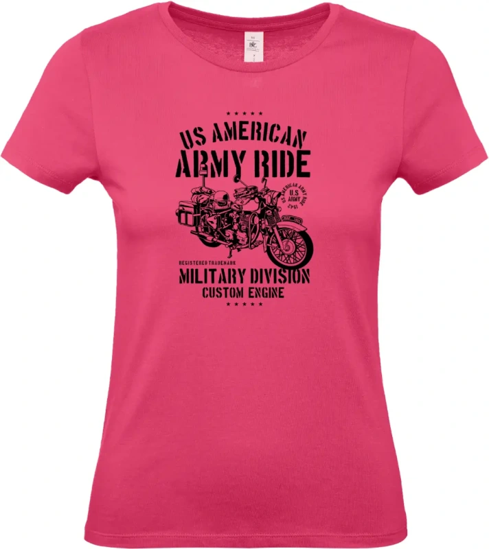 dámské ružové tričko Army Ride Motorcycle