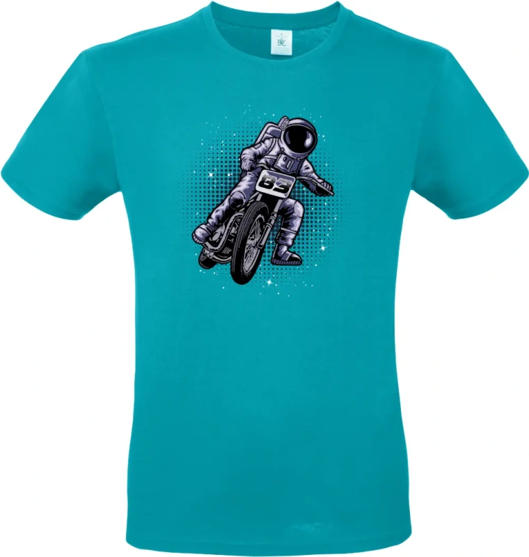 pánské tyrkysové tričko Vesmírný Závodník - Astronaut na Motorce