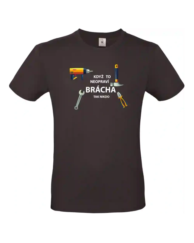 pánské hnedé tričko Když to neopraví brácha