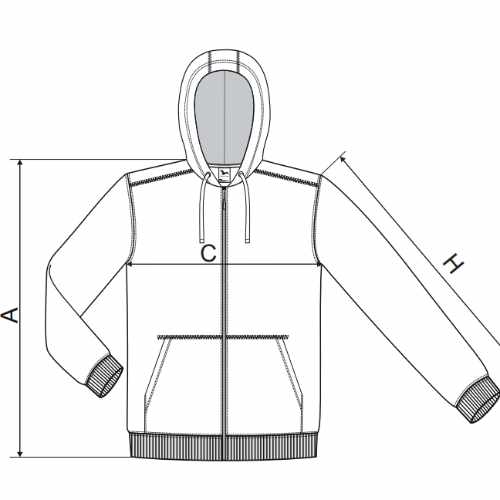 velikostní tabulka mikina Trendy Zipper dámská (s kapucí, kapsou a zipem)